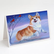 Load image into Gallery viewer, Corgi Snow Cardinal Greeting Cards -  Blank Note Cards – 8-Pack of Artist-Designed Cards with Envelopes
