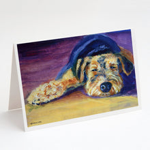 Load image into Gallery viewer, Snoozer Airedale Terrier Greeting Cards -  Blank Note Cards – 8-Pack of Artist-Designed Cards with Envelopes