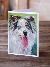 Load image into Gallery viewer, Australian Shepherd Blue Eyes Greeting Cards -  Blank Note Cards – 8-Pack of Artist-Designed Cards with Envelopes