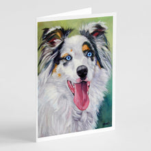 Load image into Gallery viewer, Australian Shepherd Blue Eyes Greeting Cards -  Blank Note Cards – 8-Pack of Artist-Designed Cards with Envelopes