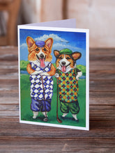Load image into Gallery viewer, Corgi Golfers Greeting Cards -  Blank Note Cards – 8-Pack of Artist-Designed Cards with Envelopes