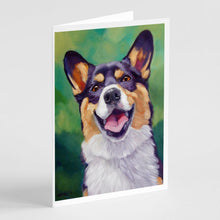 Load image into Gallery viewer, Tricolor Pembroke Corgi Greeting Cards -  Blank Note Cards – 8-Pack of Artist-Designed Cards with Envelopes