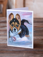 Load image into Gallery viewer, Puppy Chase Corgi Greeting Cards -  Blank Note Cards – 8-Pack of Artist-Designed Cards with Envelopes