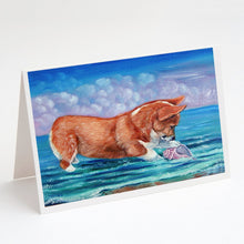 Load image into Gallery viewer, Corgi Sea Shell Find Greeting Cards -  Blank Note Cards – 8-Pack of Artist-Designed Cards with Envelopes