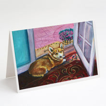 Load image into Gallery viewer, Corgi Watching from the Door Greeting Cards -  Blank Note Cards – 8-Pack of Artist-Designed Cards with Envelopes