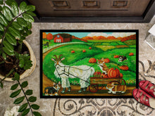Load image into Gallery viewer, Corgi Pumpkin Ride with Goat Doormat - 24x36 Decorative Floor Mat – Indoor/Outdoor Rug