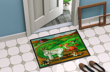 Load image into Gallery viewer, Corgi Pumpkin Ride with Goat Doormat - 24x36 Decorative Floor Mat – Indoor/Outdoor Rug