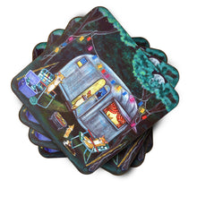 Load image into Gallery viewer, Corgi Glamping Fish Tales Trailer Coasters - Set of 4 Lightweight Foam, Absorbent Drink Coasters set of 4  7435FC