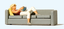 Load image into Gallery viewer, Preiser 28179 HO Scale Woman Reading on Sofa -- Figure &amp; Sofa