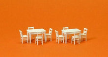 Load image into Gallery viewer, Preiser 17217 HO Scale Table &amp; Chairs -- 2 Tables &amp; 8 Chairs (white)