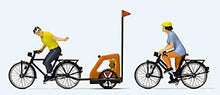 Load image into Gallery viewer, Preiser 10636 HO Scale Family Ride Mother Father Toddler 2 Bikes &amp; Baby Trailer