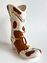 Load image into Gallery viewer, Cow Print Cowboy Boot Vase