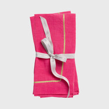 Load image into Gallery viewer, Gold trim linen dinner napkins, bright pink, set of two