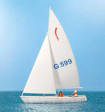 Load image into Gallery viewer, Preiser 10677 HO Scale Korsar Sailboat w/2 Sailors -- Sails Up