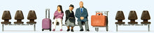 Load image into Gallery viewer, Preiser 10661 HO Scale Waiting Travelers #2 -- 3 Figures, Luggage Cart Seats