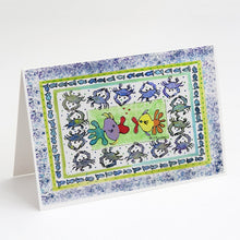 Load image into Gallery viewer, Kissing Fish Yellow and Purple Greeting Cards -  Blank Note Cards – 8-Pack of Artist-Designed Cards with Envelopes
