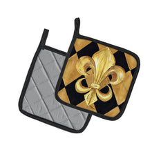 Load image into Gallery viewer, Black and Gold Fleur de lis New Orleans Pot Holders - Set of 2 Decorative Kitchen Helpers | Made in the USA 8125PTHD