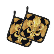 Load image into Gallery viewer, Black and Gold Fleur de lis New Orleans Pot Holders - Set of 2 Decorative Kitchen Helpers | Made in the USA 8125PTHD
