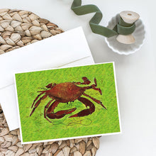 Load image into Gallery viewer, Crab on Green Greeting Cards -  Blank Note Cards – 8-Pack of Artist-Designed Cards with Envelopes