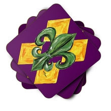 Load image into Gallery viewer, Mardi Gras Harlequin Fleur de lis Coasters - Set of 4 Lightweight Foam, Absorbent Drink Coasters