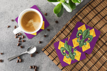 Load image into Gallery viewer, Mardi Gras Harlequin Fleur de lis Coasters - Set of 4 Lightweight Foam, Absorbent Drink Coasters