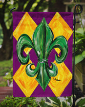 Load image into Gallery viewer, Mardi Gras Harlequin Fleur de lis Garden Flag – Decorative Outdoor Yard Flag