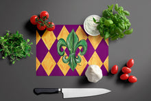 Load image into Gallery viewer, Mardi Gras Fleur de lis Purple Green and Gold Glass Cutting Boards – Durable, Decorative Kitchen Art Large