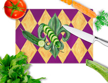 Load image into Gallery viewer, Mardi Gras Fleur de lis Purple Green and Gold Glass Cutting Boards – Durable, Decorative Kitchen Art Large