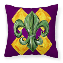 Load image into Gallery viewer, Mardi Gras Fleur de lis Purple Green and Gold Throw Pillow - 14x14 Decorative Pillow – Art for Your Home &amp; Patio 8133PW1414