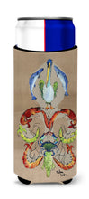 Load image into Gallery viewer, Crab Shrimp Pelican Crab and Gator Fleur de lis Slim Can Hugger – Fun &amp; Functional Drink Coolers 8134MUK