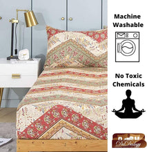 Load image into Gallery viewer, DaDa Bedding Botanical Cranberry Sage Chevron Floral Fitted Bed Sheet w/ Pillow Cases (JHW-924-Fitted)