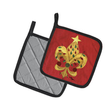Load image into Gallery viewer, Christmas Fleur de lis Tree with lights Pot Holders - Set of 2 Decorative Kitchen Helpers | Made in the USA 8185PTHD