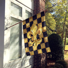 Load image into Gallery viewer, Black and Gold Fleur de lis checkered Flag Canvas House Size