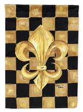 Load image into Gallery viewer, Black and Gold Fleur de lis checkered Flag Canvas House Size