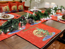 Load image into Gallery viewer, DaDa Bedding Red Santa Claus Christmas Tree Woven Tapestry Dining Table Runner (17615)