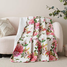 Load image into Gallery viewer, DaDa Bedding Romantic Roses Floral Throw Blanket - Lovely Spring Pink &amp; White Scalloped Colorful Lightweight Breathable - Bright Vibrant Quilted Throw Blanket - 50 x 60