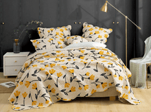 Load image into Gallery viewer, DaDa Bedding Yellow Fleur Floral Golden Orange Ivory Cream Scalloped Bedspread Set (18112)