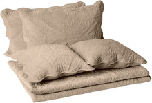 Load image into Gallery viewer, Tache Super Soft Tan Scalloped Magic Carpet Quilted Fleece Bedspread Set (DXJ109042-1)