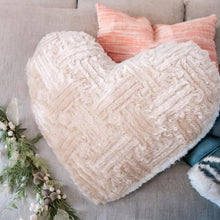 Load image into Gallery viewer, DaDa Bedding Heart Pillows Decorative Throw Pillows - Neutral Champagne Beige Heart Shaped Throw Toss Lap Fluffy Faux Fur Sherpa Pillows (16x14)