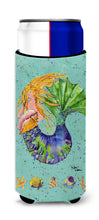 Load image into Gallery viewer, Blonde Mermaid on Teal Slim Can Hugger – Fun &amp; Functional Drink Coolers 8336MUK