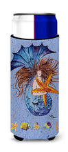 Load image into Gallery viewer, Brown Headed Mermaid on Blue Slim Can Hugger – Fun &amp; Functional Drink Coolers 8337MUK
