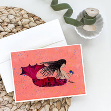 Load image into Gallery viewer, Black haired Mermaid on Red Greeting Cards -  Blank Note Cards – 8-Pack of Artist-Designed Cards with Envelopes