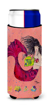 Load image into Gallery viewer, Black haired Mermaid on Red Slim Can Hugger – Fun &amp; Functional Drink Coolers 8338MUK