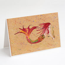 Load image into Gallery viewer, Red Headed Ginger Mermaid on Coral Greeting Cards -  Blank Note Cards – 8-Pack of Artist-Designed Cards with Envelopes