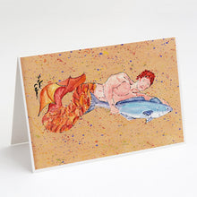 Load image into Gallery viewer, Red Headed Ginger Merman Greeting Cards -  Blank Note Cards – 8-Pack of Artist-Designed Cards with Envelopes