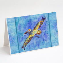 Load image into Gallery viewer, Pelican Fyling on Blue Greeting Cards -  Blank Note Cards – 8-Pack of Artist-Designed Cards with Envelopes