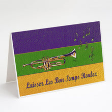 Load image into Gallery viewer, Mardi Gras Jazz Trumpet Greeting Cards -  Blank Note Cards – 8-Pack of Artist-Designed Cards with Envelopes