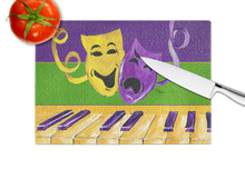 Load image into Gallery viewer, Mardi Gras Key Board with Comedy and Tragedy Glass Cutting Boards – Durable, Decorative Kitchen Art
