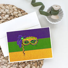 Load image into Gallery viewer, Mardi Gras Mask on Stick Greeting Cards -  Blank Note Cards – 8-Pack of Artist-Designed Cards with Envelopes