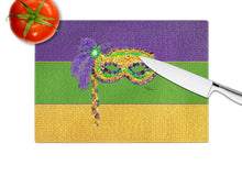 Load image into Gallery viewer, Mardi Gras Mask Glass Cutting Boards – Durable, Decorative Kitchen Art